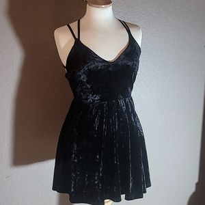 Black Crushed Velvet Crossback Dress